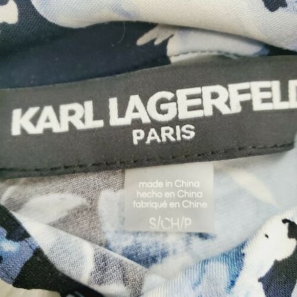 Karl Lagerfeld Paris Womens Floral Mock Turtleneck Blouse Faux Pearl Button S - Picture 10 of 12